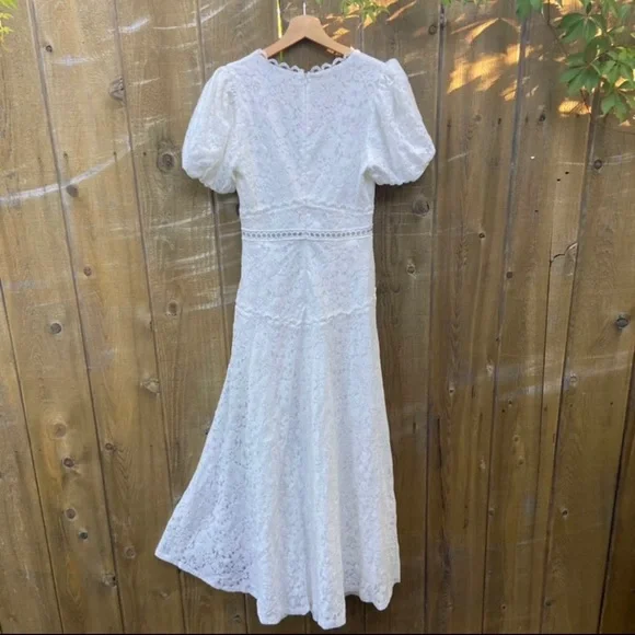 White Lace Puff Sleeve High Low Dress 🌿 - Picture 8 of 10